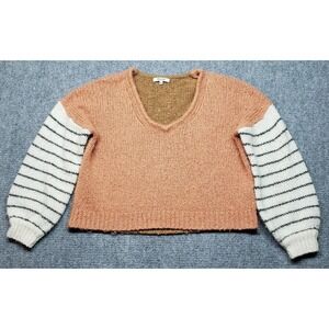 Madewell Wool Sweater Womens M Multicolor Striped V-Neck Balloon Sleeve Knit